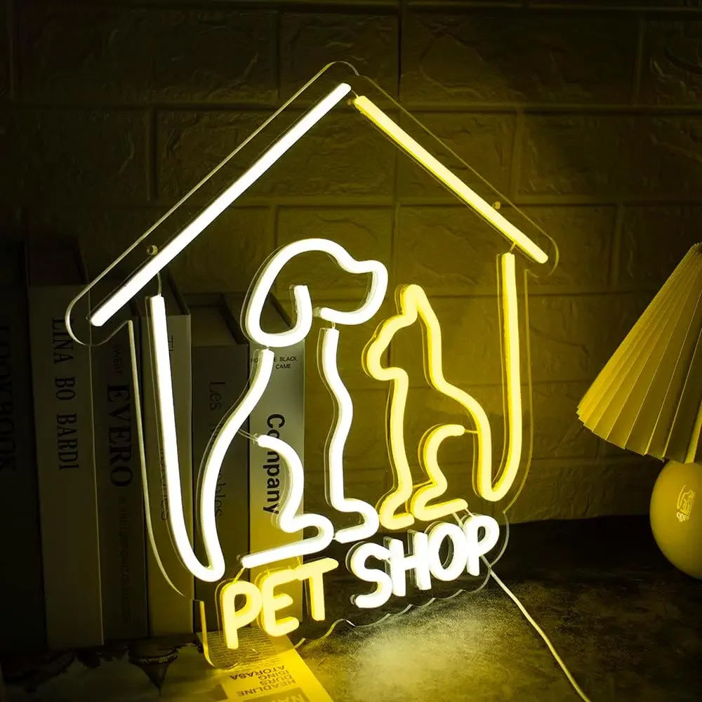 애완동물 가게 네온사인 LED 네온 조명 벽 장식 (맨케이브, 게임룸, 침실, 애완동물 가게, 남자아이 생일 선물, 어린이용, USB 전원)