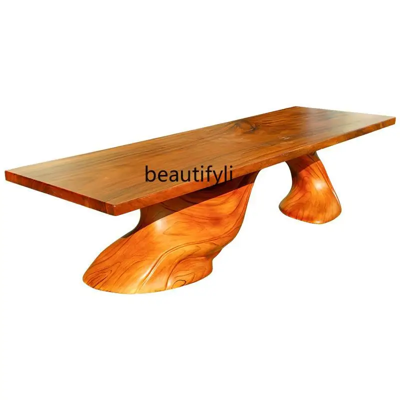 Solid wood, boss office conference table 3 meters large flat log custom tea table