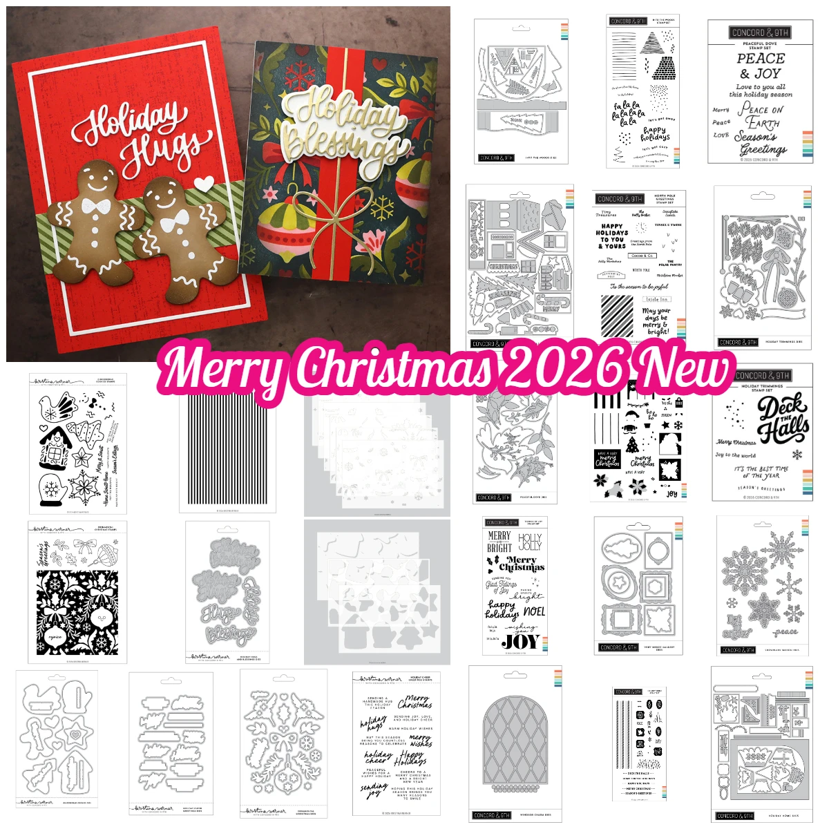Concord &9th Merry Christmas Greetings Snowflake Metal Cutting Dies Stamps for DIY Scrapbooking Album Stamp Make Paper Embossing