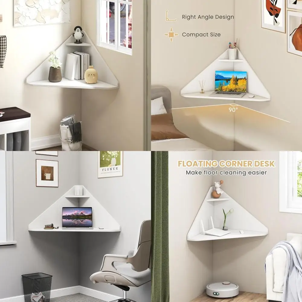 

Compact Wall-Mounted Desk with Storage for Small Spaces: White Floating Table Ideal for Study, Living Room, and Bedroom