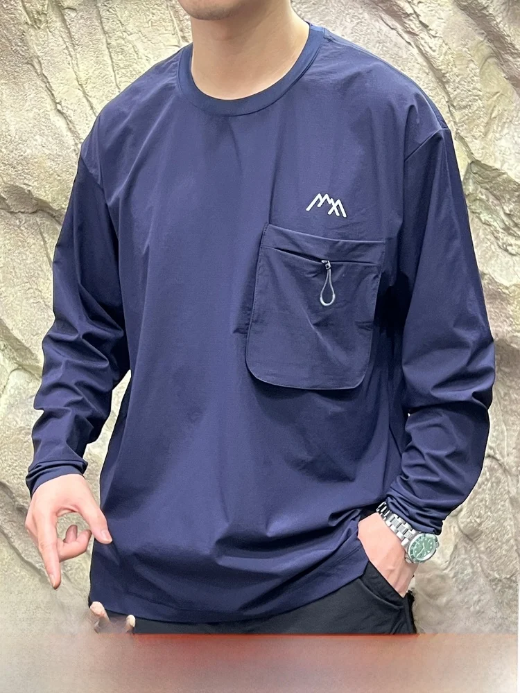 Waterproof 3D ket Long Sve Men's T-irt Qui Dry Function Sle Mountain Series Workwear Breathable Casual round Ne