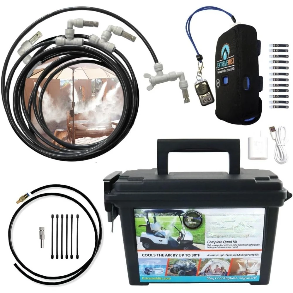 US Sped Por Misting System with 4 Nozzles 16ft Line Pump for Outdoor Patio Deck Cooling