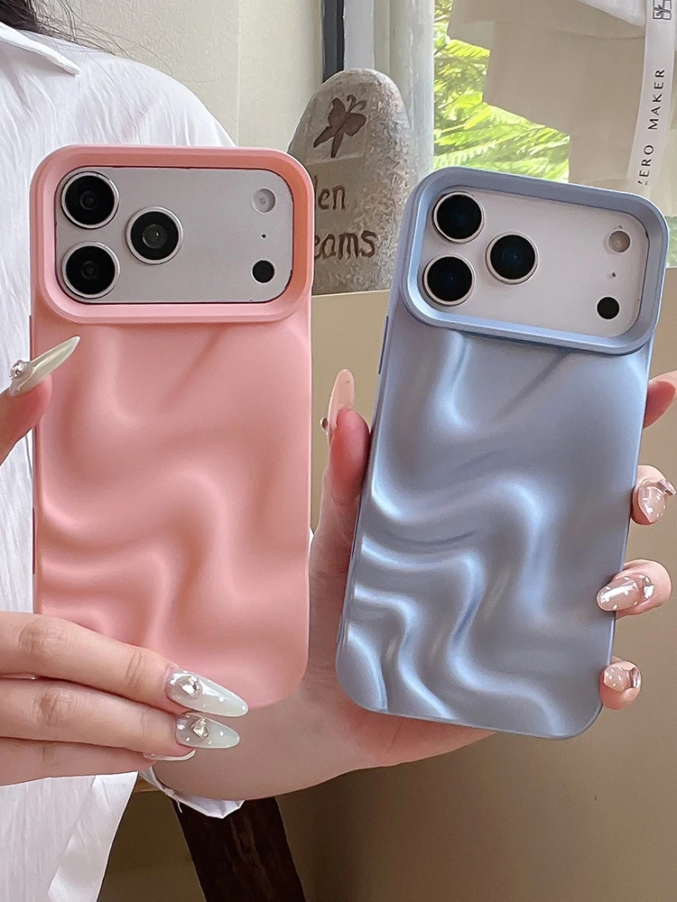 Stylish 3D Bump Wave Shiny Pink Back Cover For iPhone Air 11 12 13 14 15 17 18 Pro Max Phone Case