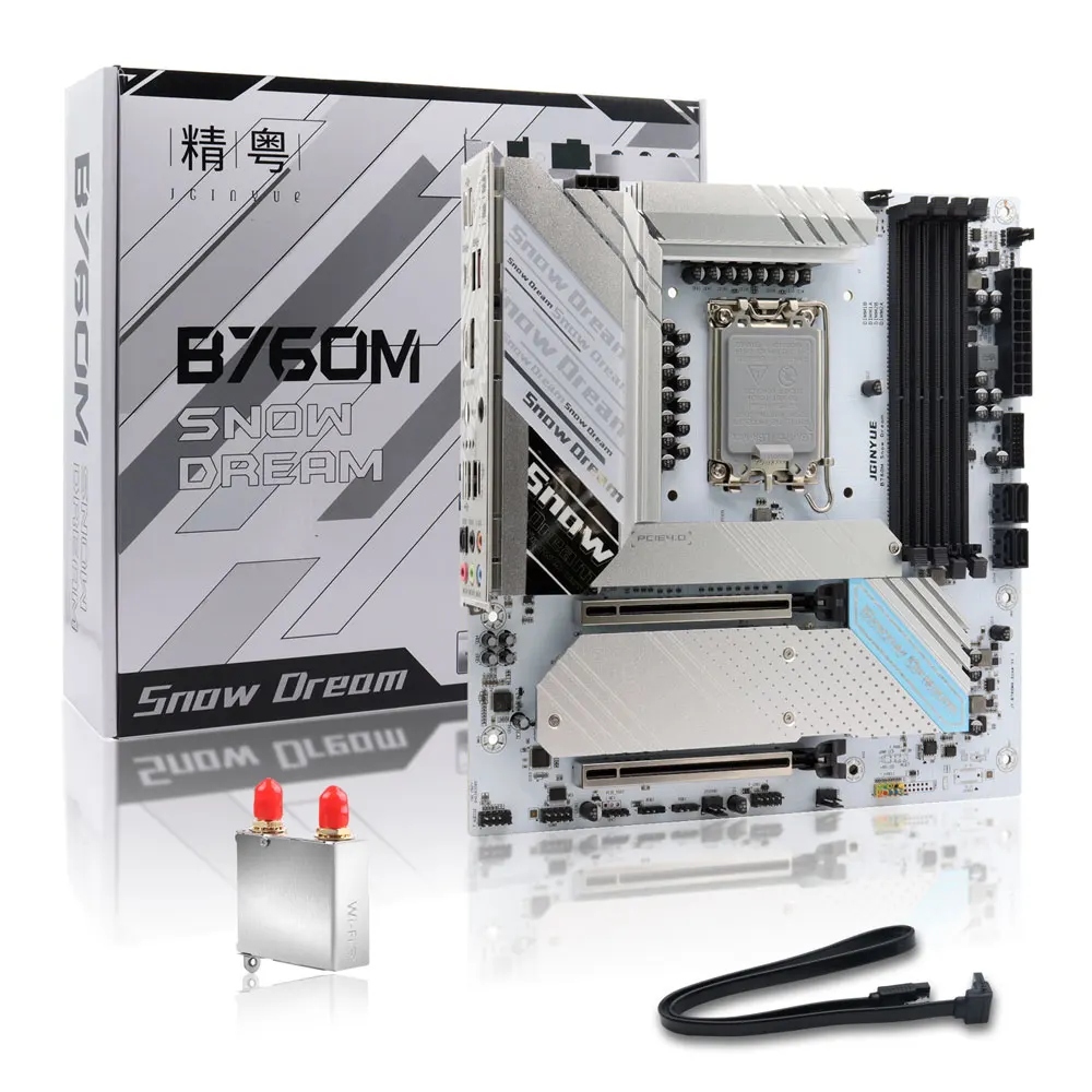 JGINYUE B760M Motherboard LGA 1700 Support Intel Core i3/i5/i7/i9 12th 13th Processor Dual channel DDR4 B760M-Snow Dream WiFi/W