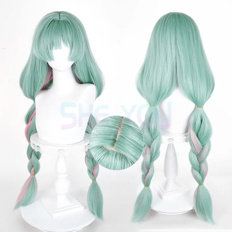 

Phrolova Cosplay Wig 98cm Long Green Pink Mixed Wig Anime Cosplay Wig Heat Resistant Synthetic Wigs for Halloween Costume