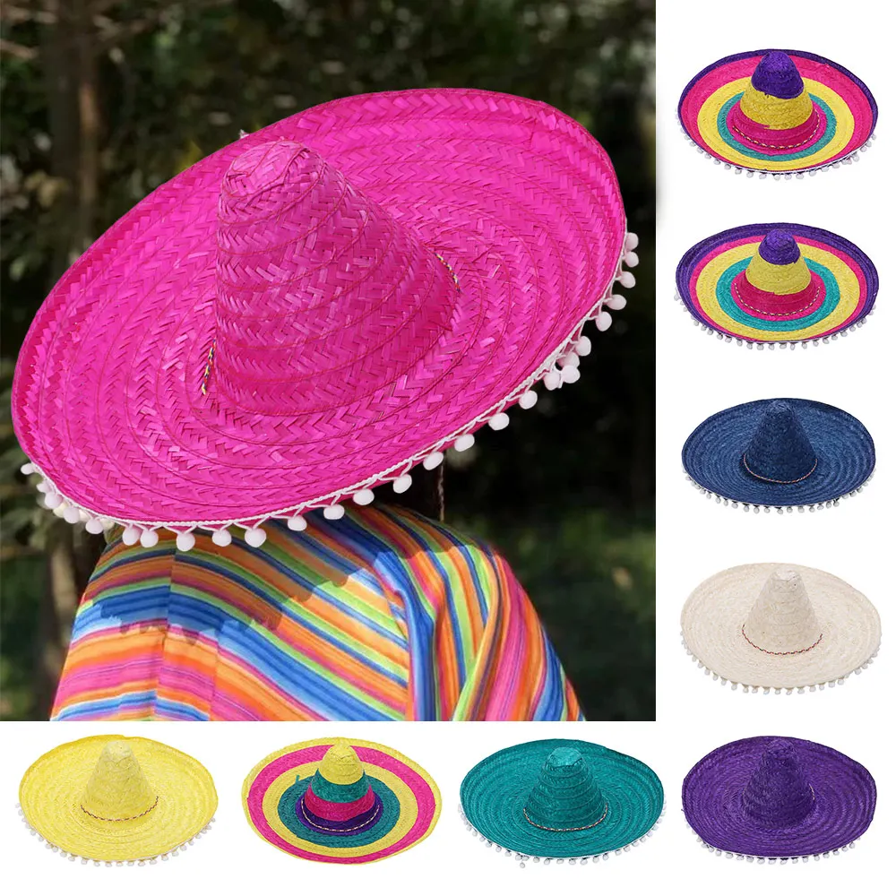 Mexikanischer Partyhut Sommer Bunter Breitkrempiger Sombrero Party Strohhüte Deko Halloween Sonnenschutz Hut Damen