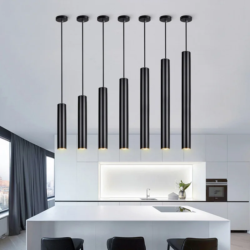 LED Dimmable  Pendant Light Long Tube lamp Cylinder Pipe Hanging Lamps Kitchen Island Dining Room Cord Pendant Light Kitchen Lam