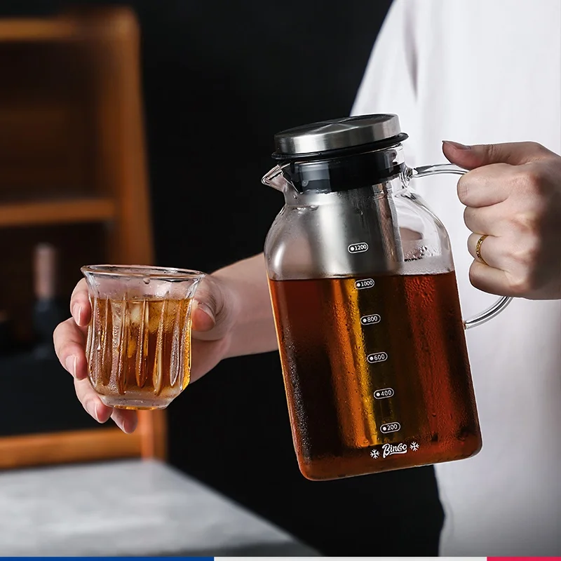

Двухслойный стеклянный графин Bincoo для холодного кофе, чая и фруктовых напитков, для холодильника, в скандинавском стиле