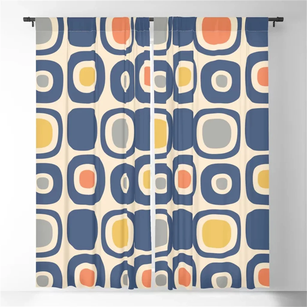 

European Style Retro Blue Green Round Design Curtains 2 Panels Living Room Bedroom Balcony Kitchen Decorative Curtains