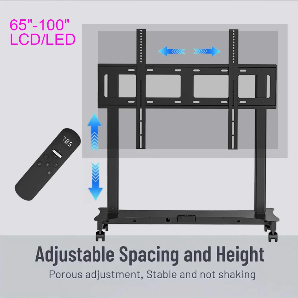 High Quality Motorized Tv Trolley Stand Metal Floor Stand With Swivel Feature With Wheels Tv Cart Fit 65-100 Inch Tv