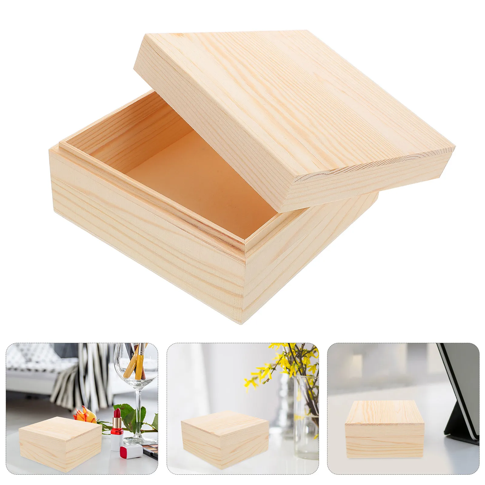 

Unfinished Wooden Jewelry Box with Hinged Lid Multifunctional Storage Organizer for DIY Crafts Vintage Keepsake Small