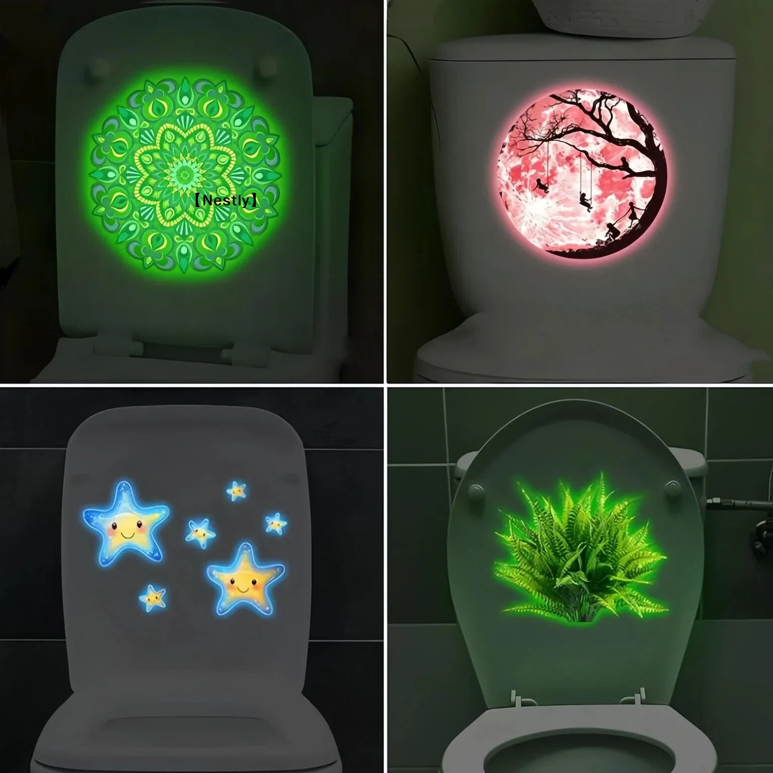 Glow-in-the-Dark Mandala Toilet Sticker Luminous Wall Sticker Self-Adhesive Removable Decals Car Sticker Home Decoration〔Nest〕