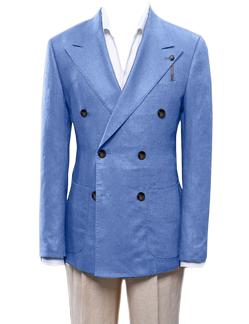 

Men's Double Breasted Linen Blazer Casual Business Slim Fit Suit Jacket Breathable Summer Sport Coat for Wedding Groom Party