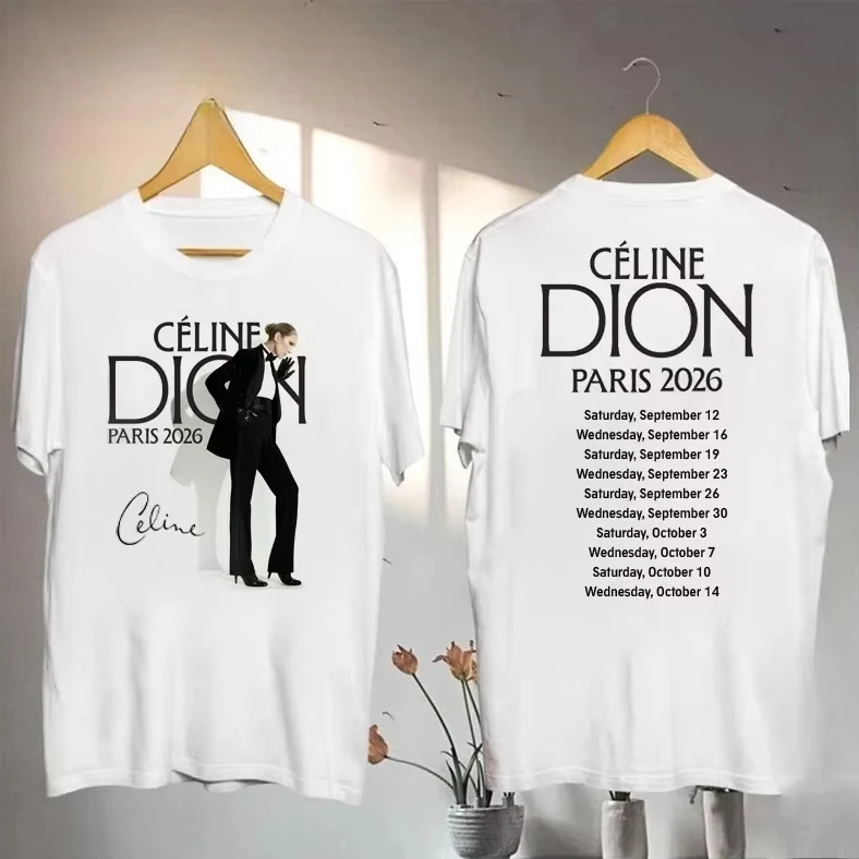 Celine Dion Paris 2026 Fan Tour Gift T-shirt Summer New Fashion Pop Music Streetwear Suitable for Both Men and Women