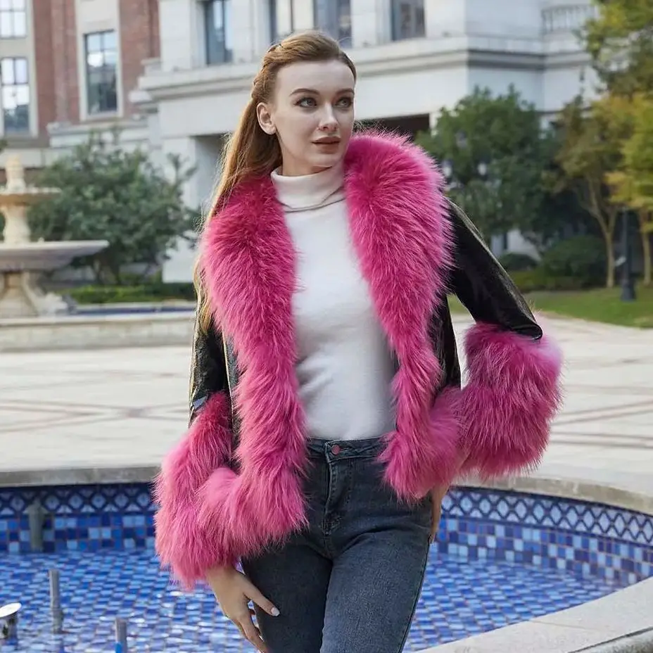 JANEFUR Real Leather Jacket Filling with Duck Down Women 2023 Luxury Fashion Real Raccoon Fur Collar Winter Coat