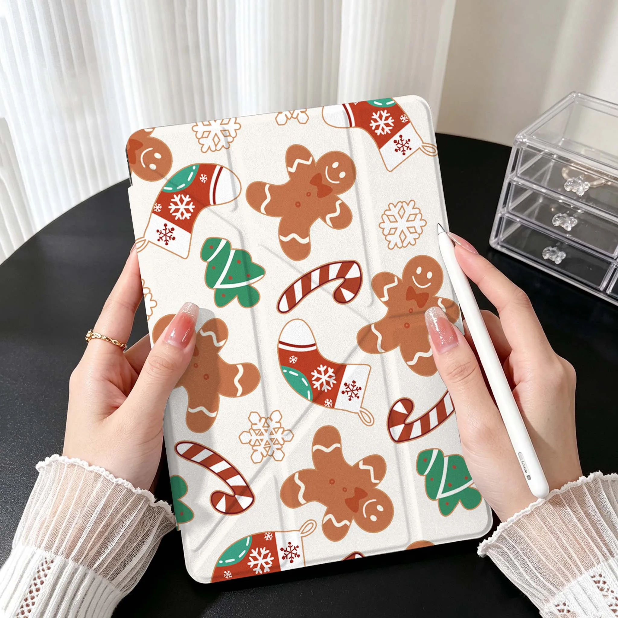 Gingerbread Christmas Case For Samsung Galaxy Tab A9 A8 A11 S6 S7 S8 S9 S10 FE Plus Lite Transparent Y-Shaped Folding Tablet
