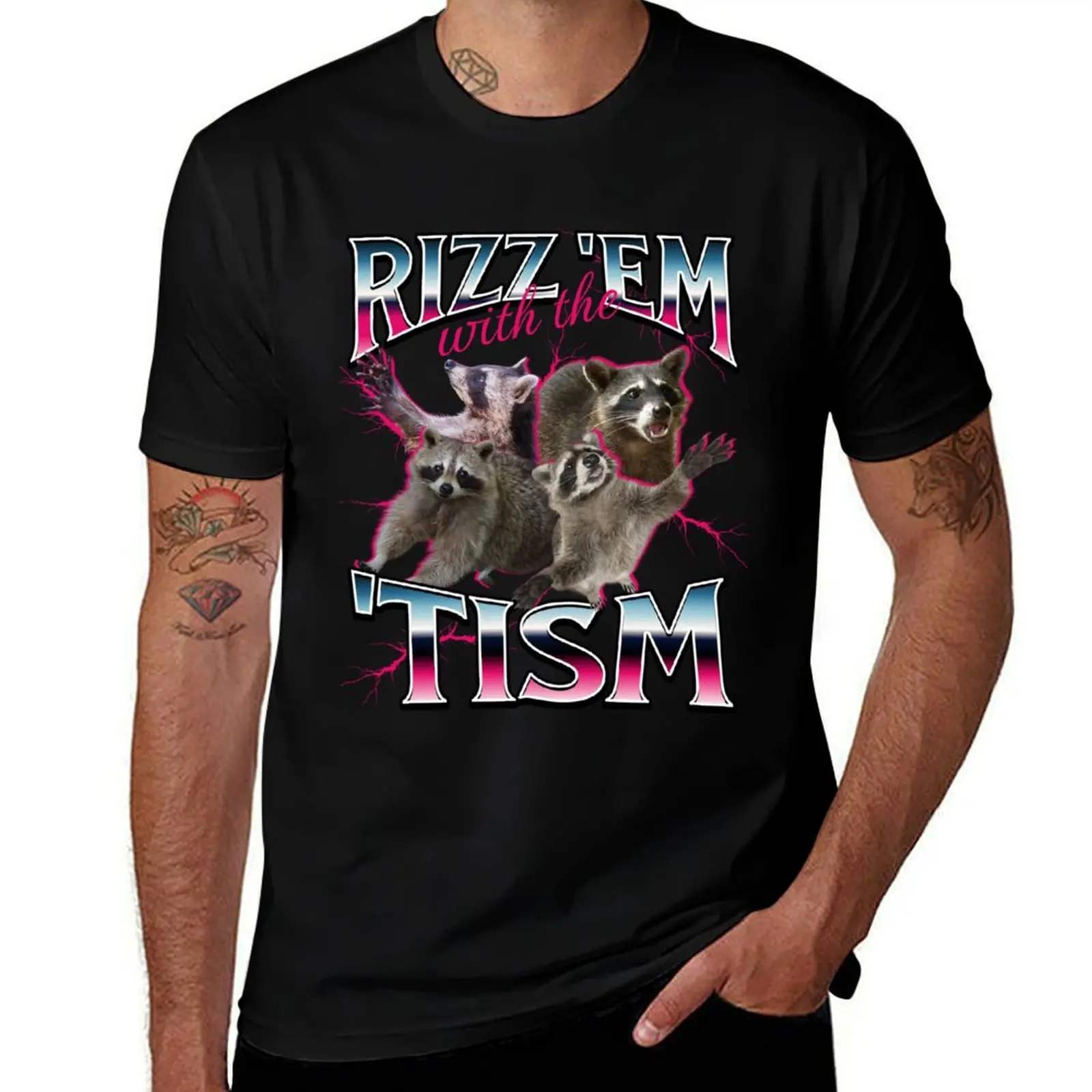 Rizz Em With the Tism Meme - Funny Autism Racoon in vintage 90s bootleg style T-Shirt anime stuff plain t shirts men