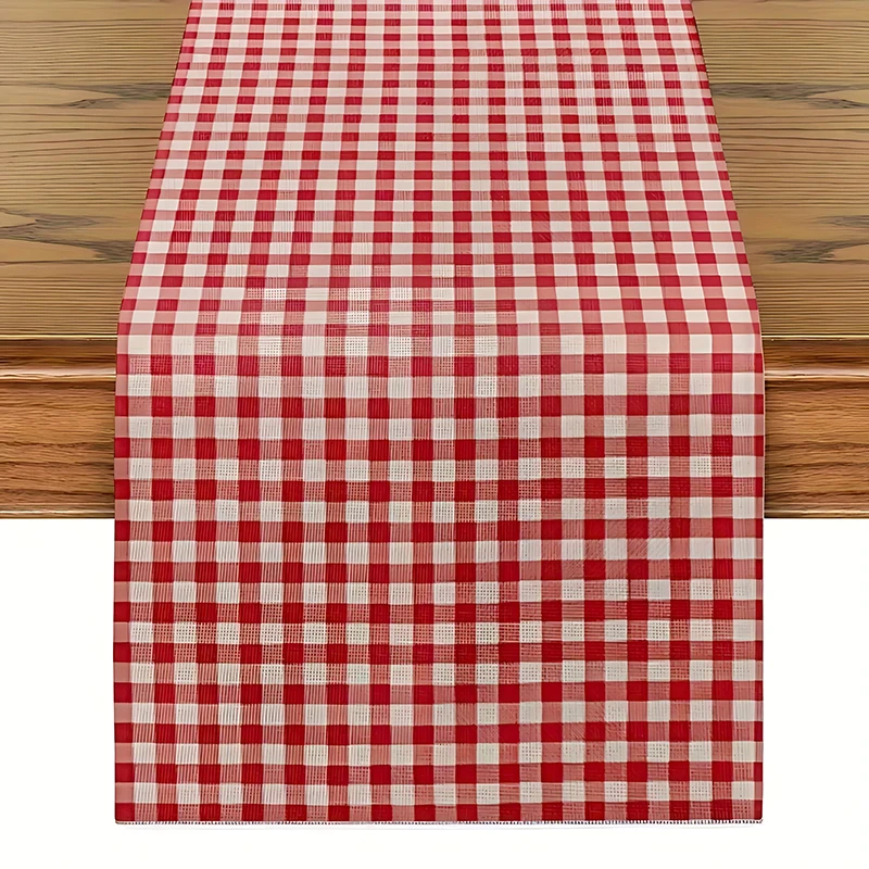 Red and White Checkered Table Runner Polyester Cotton Plaid Wedding Table Decoration for Kitchen Dinner Birthday Party Christmas