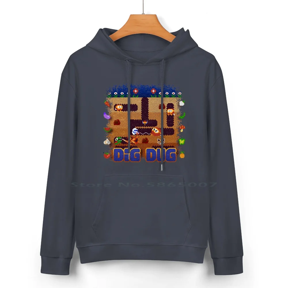 Dug Dig Pure Cotton Hoodie Sweater 24 Colors Likelikes Retrogaming Digdug 8bit 8 Bit Gamer Pixels Pixelart 80s 100% Cotton