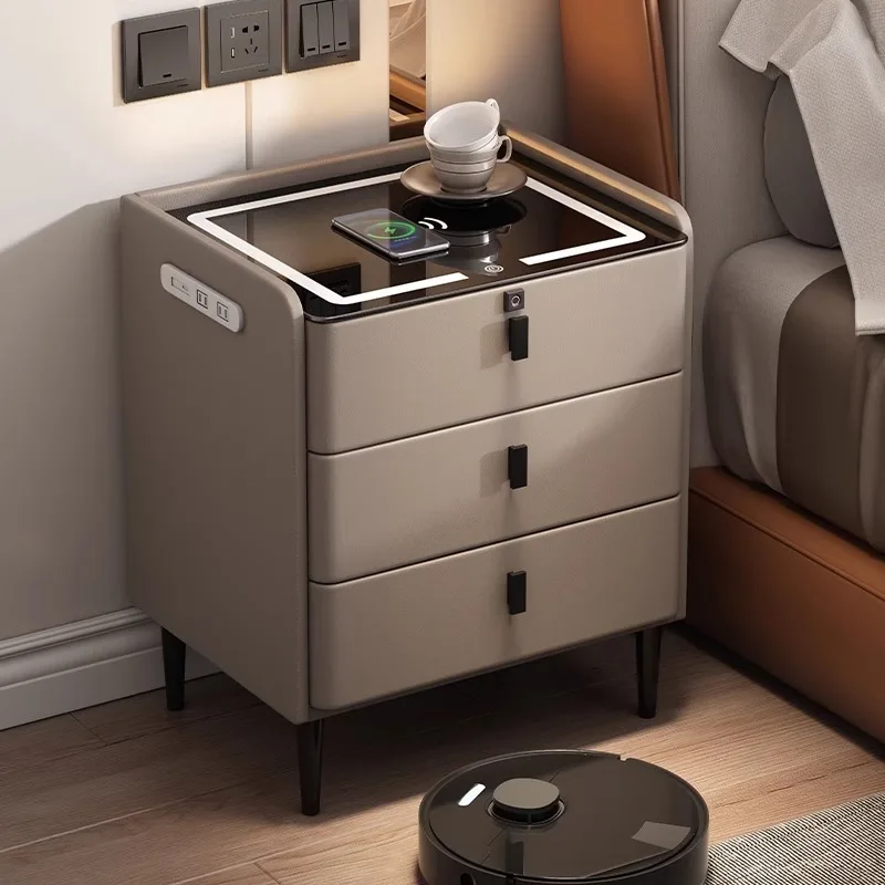 طاولة بجانب السرير بحامل ليلي ذكي فاخر وحديث مع ضوء LED وشحن لاسلكي وبصمة الإصبع وأثاث غرفة نوم الفندق العائمة #5