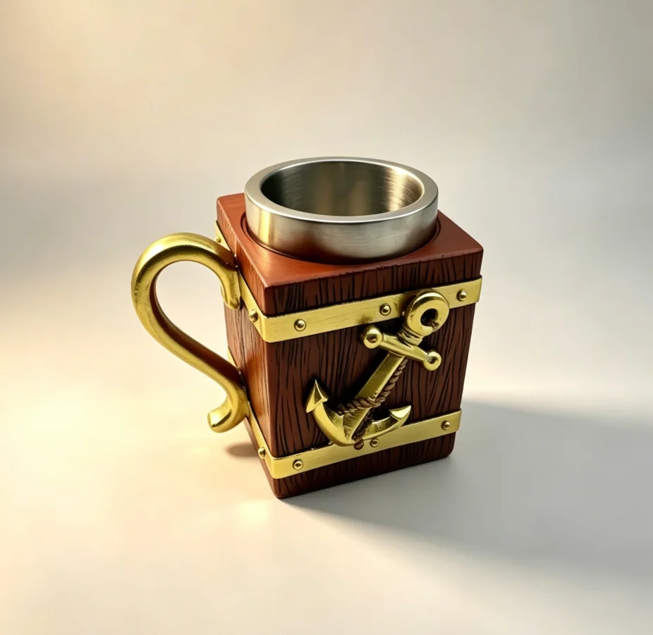 Pirate Treasure Chest Beer Mug, Resin Skull Crossbones Tankard with Removable Stainless Steel Liner, Vintage Nautical Drink Cup