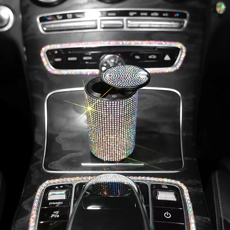 Crystal Rhinestone Car Ashtray, Artificial Diamond Metal Ashtray Auto Interior Decor Accessories Universal For Girl Women