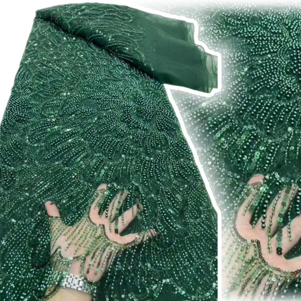 

Африканская кружевная ткань с тяжелыми бусинами, высокое качество, 5 ярдов, нигерийские блестки, французский тюль, материал для свадебной вечеринки CC1345