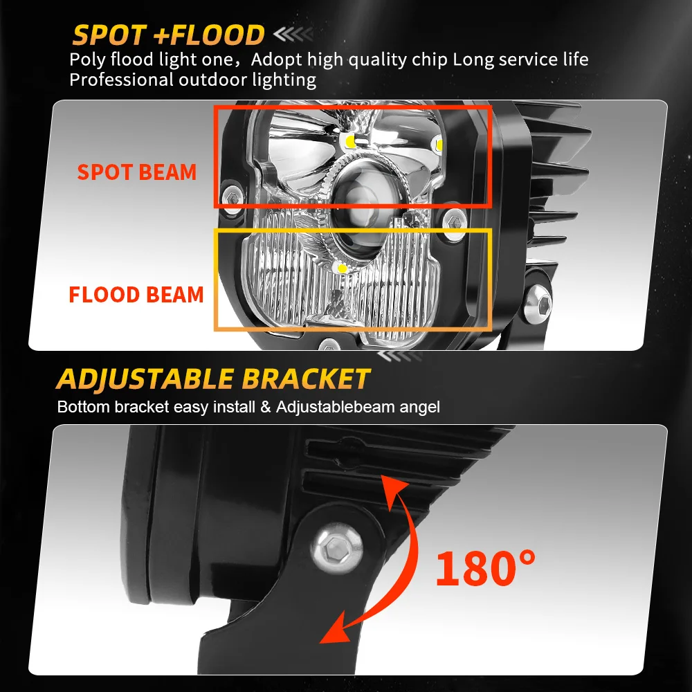 HAOLIDE 3INCH Motorcycle LED Driving Light Spot Flood Beams 6500K Work Light 3000K Fog Lamp  for off-road use Cars ATV 12V 24V