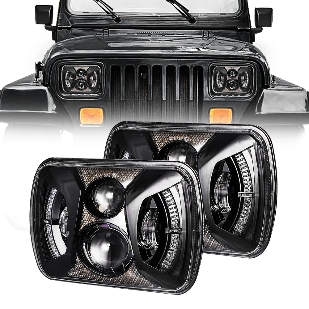 

5x7Inch LED Lights Sealed Beam H4 Plug H6054 H5054 7x6 Inch LED Headlights for Jeep Wrangler YJ Cherokee XJ S10 Blazer Truck Van