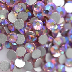 SS3-SS30 1440PCs Light Pink AB Glass 3D Nail Art Decorations Flatback Rhinestones Non HotFix Glue on Crystal Wedding Dress 066