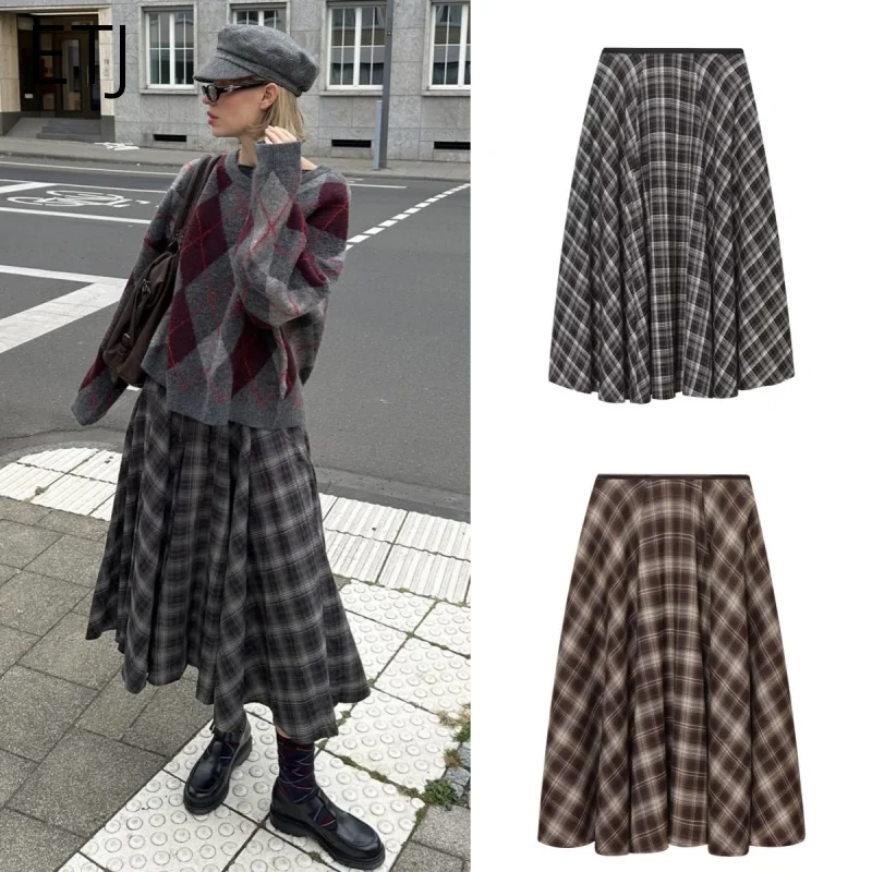 

ETJ 2025 women's autumn/winter new elegant and stylish Scottish plaid print A-line skirt with A variety of short skirt