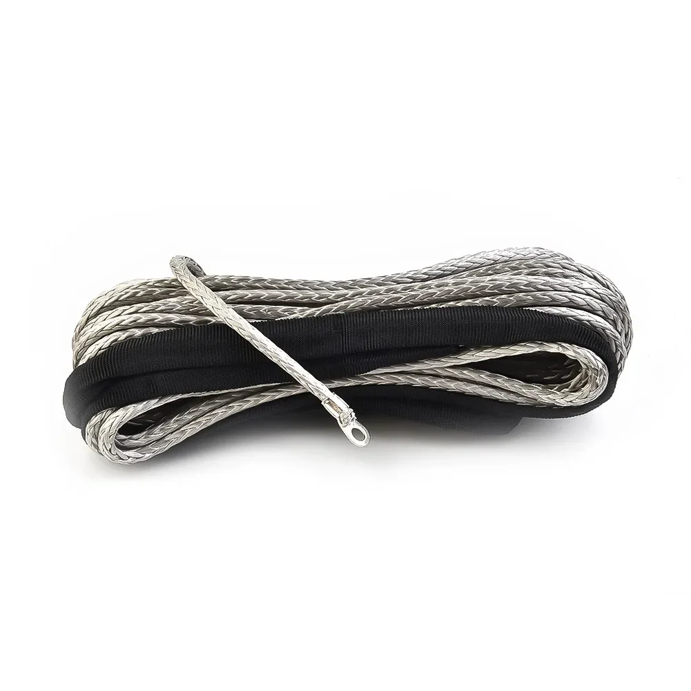 

Tow Winch Rope Line Tool With Sheath Gray Cord Equipment Light weight Synthetic High Strength Motorcycles Useful