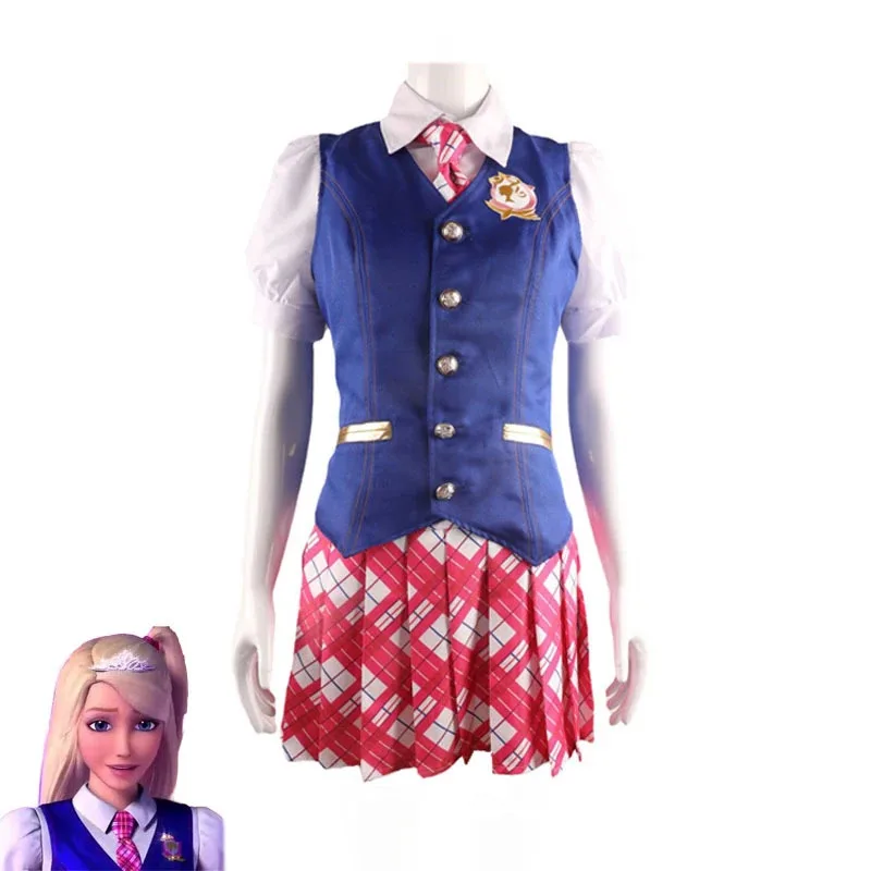 

Movie Barbiee Cosplay Costume Princess Charm School Uniform Halloween Anime Women Shirt Skirt Coat Suit Carnival Clothes