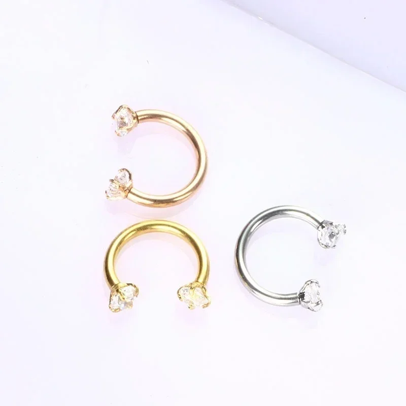 Delysia King 1pcs Women Punk Body Piercing Jewelry Semi-crescent Shape Inlaid with Crystal Nose Rings