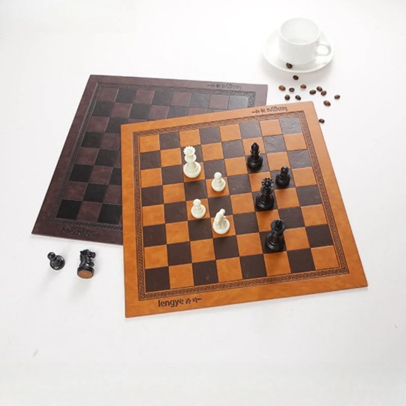 

Vintage Design Leather Soft Chessboard Foldable Embossed Leather Board Game Props Portable Checkers Chess Intellectual Toy