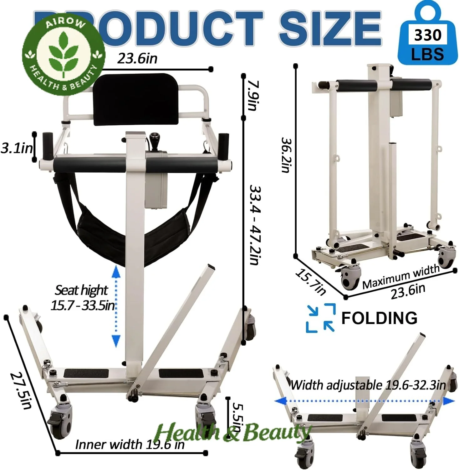AIROW Patient Transfer Wheelchair Shifters for Healthcare Electric Lift to Help Caregivers Move Disabled or Sick Individuals