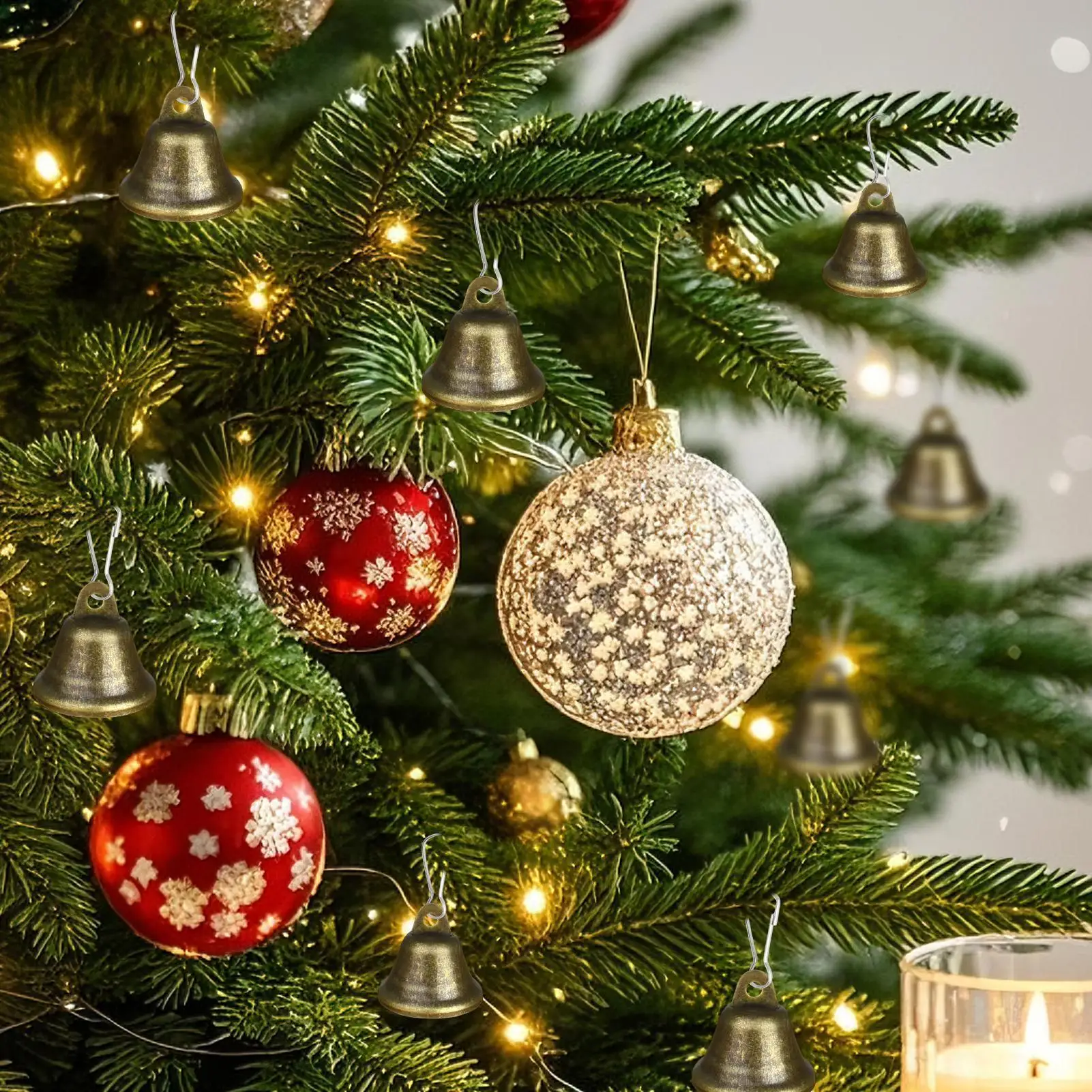 أجراس عيد الميلاد 20 قطعة ديكور شجرة العطلة أجراس عيد الميلاد الريفية لشجرة باب إكليل الزفاف عطلة الكنيسة في الهواء الطلق الطرف