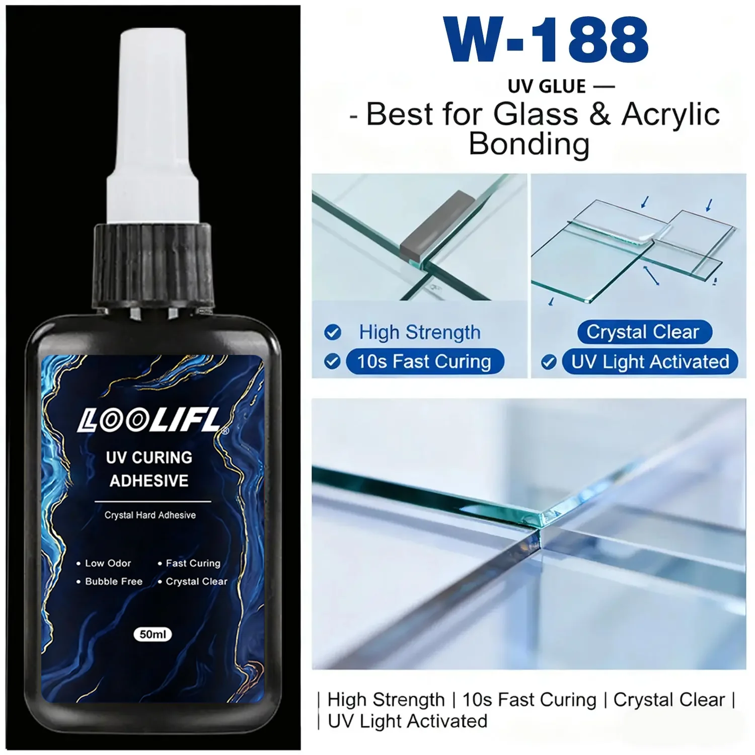 Loolifl 50ml UV Glue with UV Lamp, Super Strong Bond for Glass, Acrylic, Metal, DIY Jewelry Making, Household Craft Repair Glue view 3