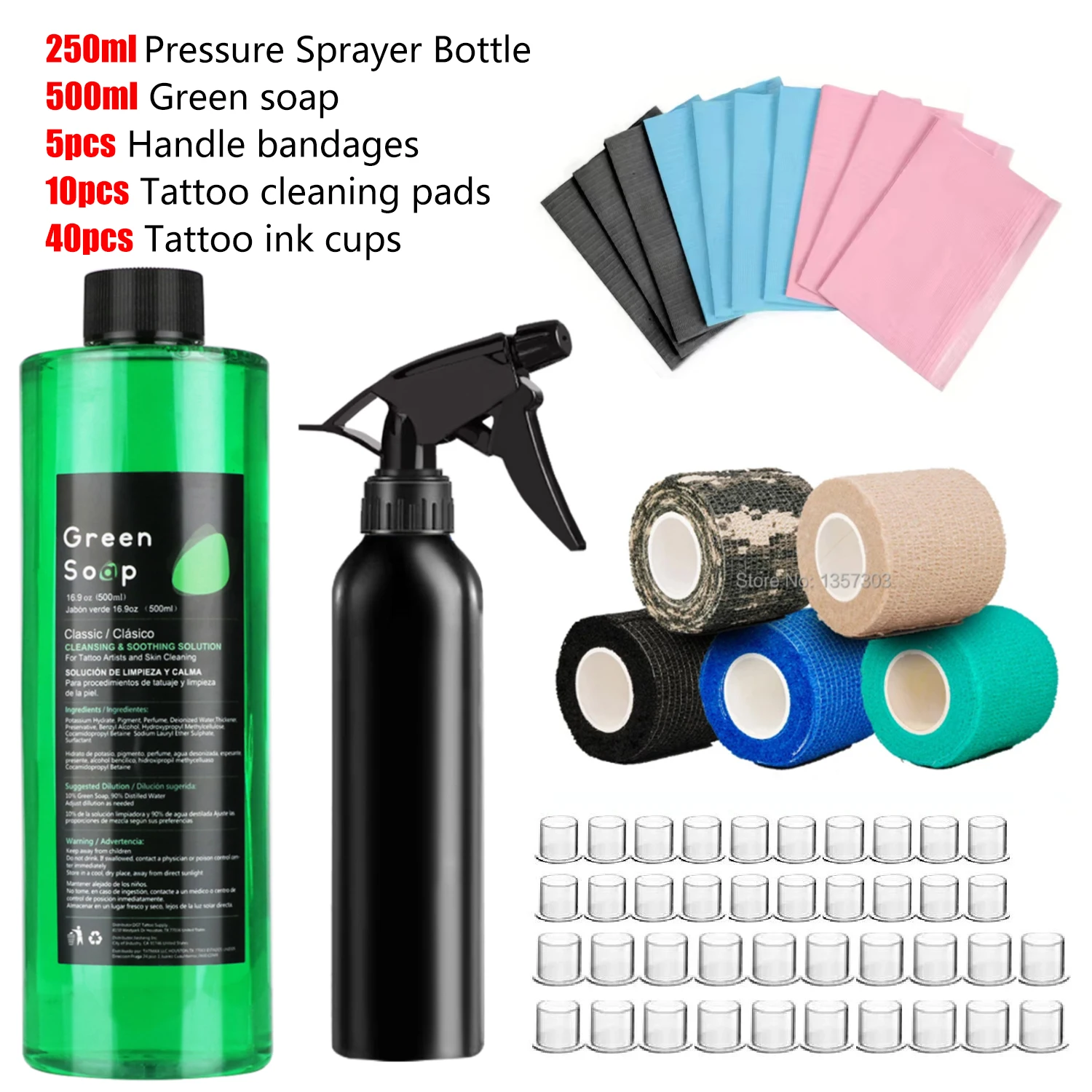 

Tattoo Green Soap Kit - 250ML Green Soap with 250ML Aluminium Pressure Sprayer Bottle Tattoo Cleaning Tools Tattoo Supplies