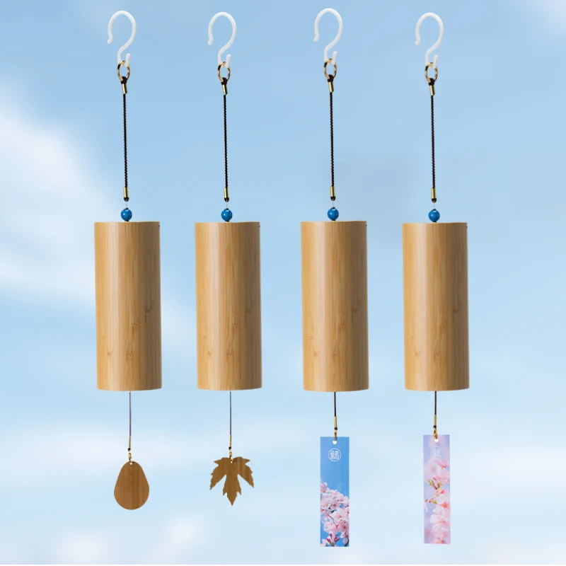 Bamboo Windchime Japanese Furin Wind Chime 8 Notes Rods Chord Crafted Bell for Outdoor Garden Patio Home Zen Decoration