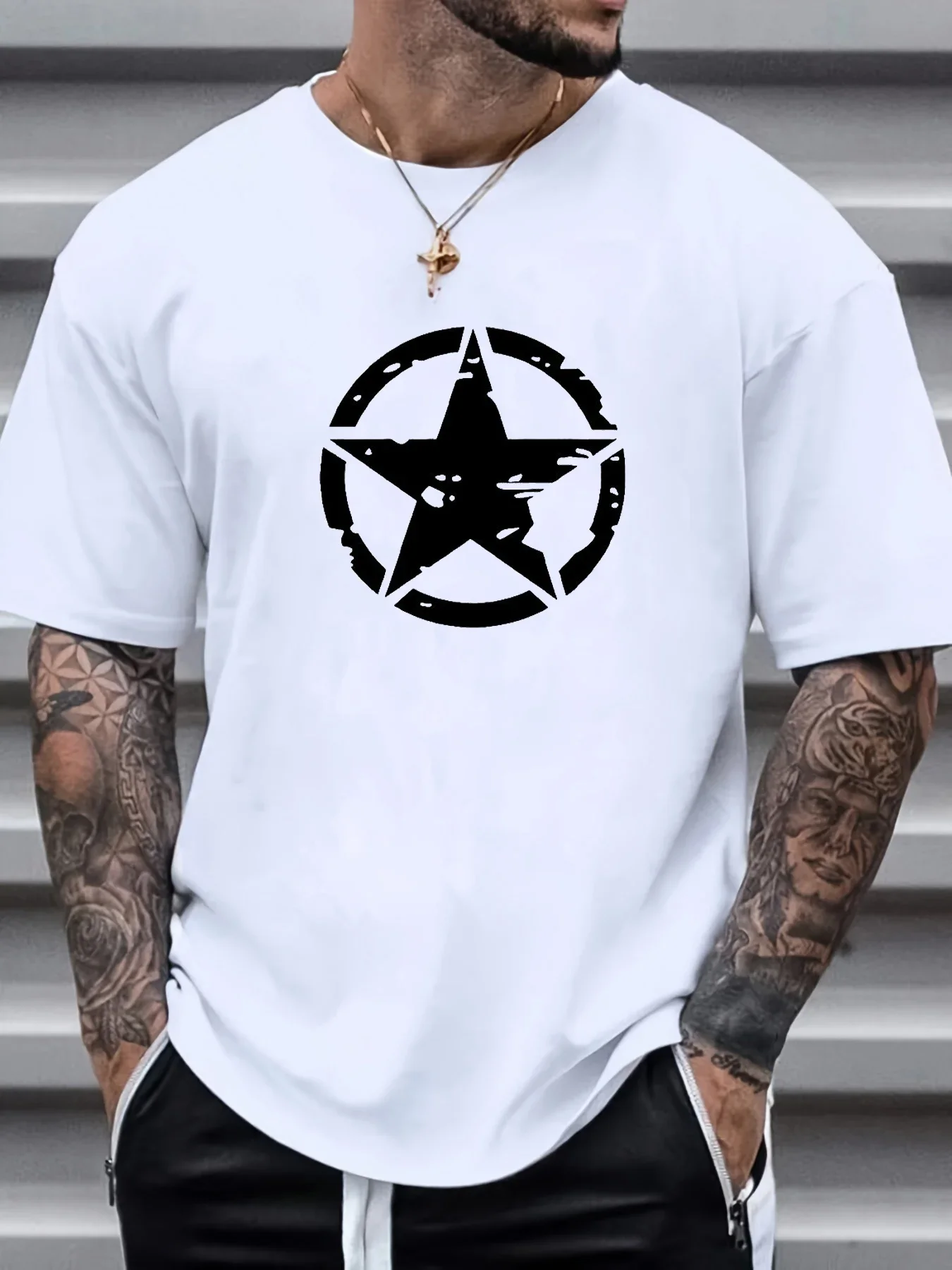 

Pop Men's Summer Nice Pure Cotton Fashionable Casual Loose Plus Size Paris Pattern Printed Sports Round Neck Short Sleeved T-shi