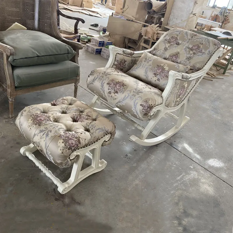 Solid wood buckle rocking chair balcony recliner lazy sofa chair