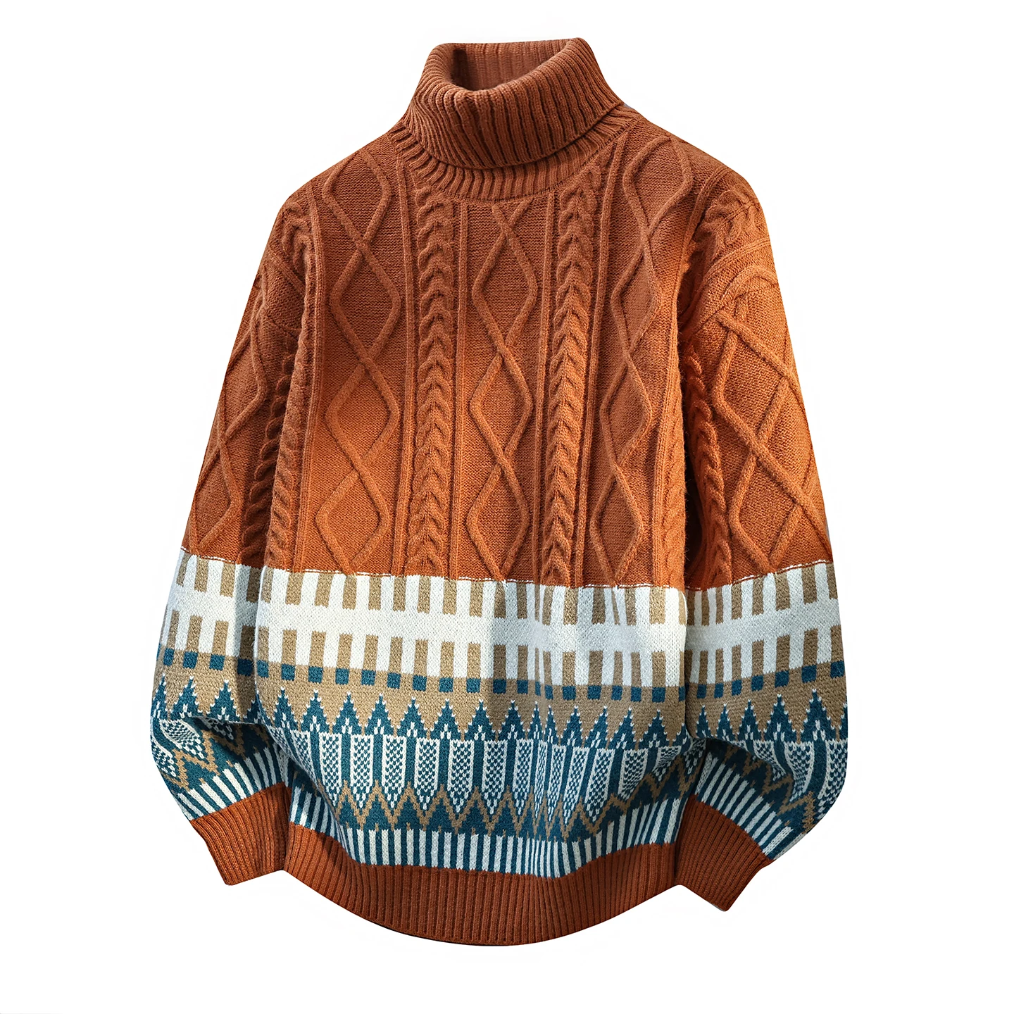 

Мужской утепленный свитер с высоким воротником, осенне-зимний, пушистый, вязаный, теплый, свободного кроя, винтажный, стандартной длины рукава