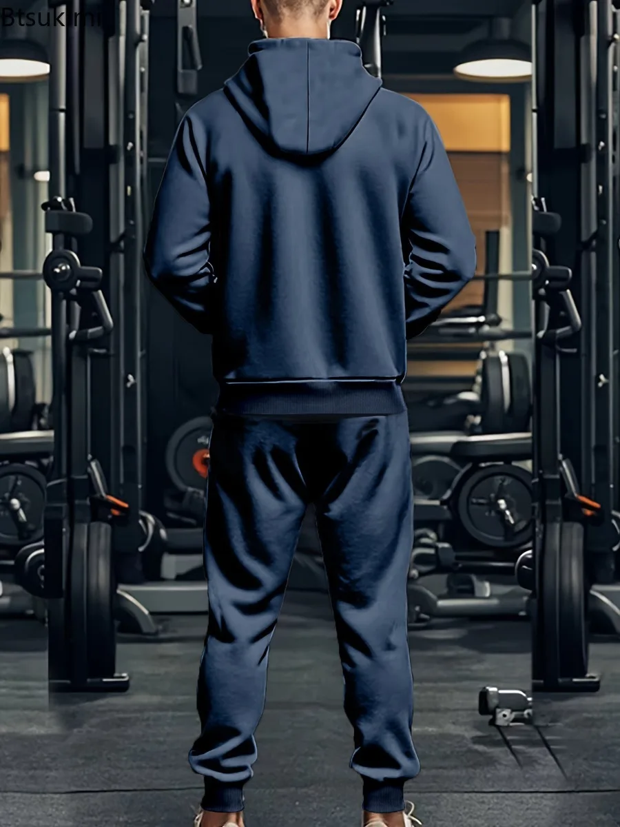 2025 New Men's Hoodies Sets Thicken Fleece Warm Long Sleeve Zipper Sweatshirts Pants 2 Piece Sets Autumn Winter Tracksuits Male