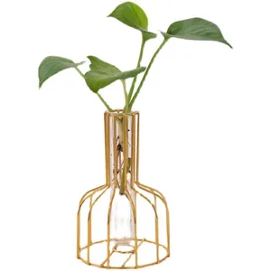 1 set Emas Besi Tempa Logam Vas Hidroponik Wadah Tabung Vas Ruang Tamu Ilustrasi Dekorasi 10 vas emas penjualan terbaik tinggi - №