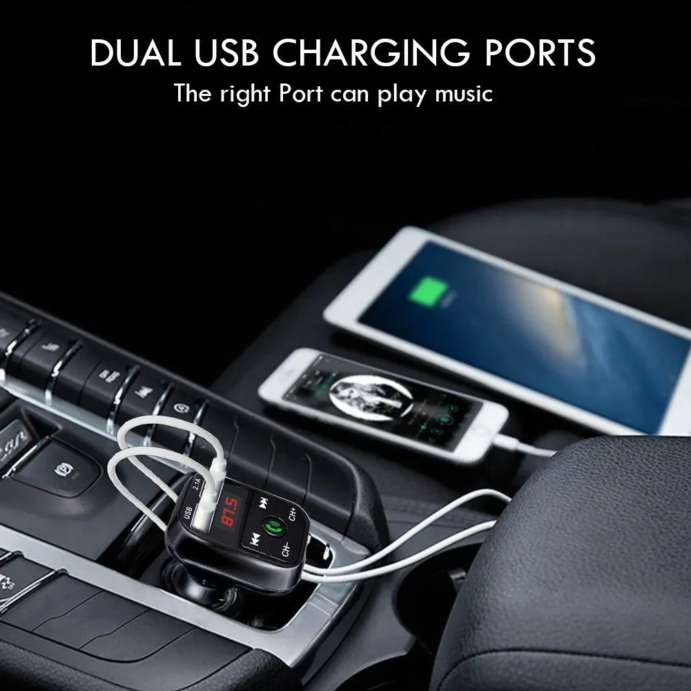 Car Kit Handsfree Wireless Bluetooth Fast Charger FM Transmitter LCD MP3 Player USB Charger 2.1A Accessories Handsfree