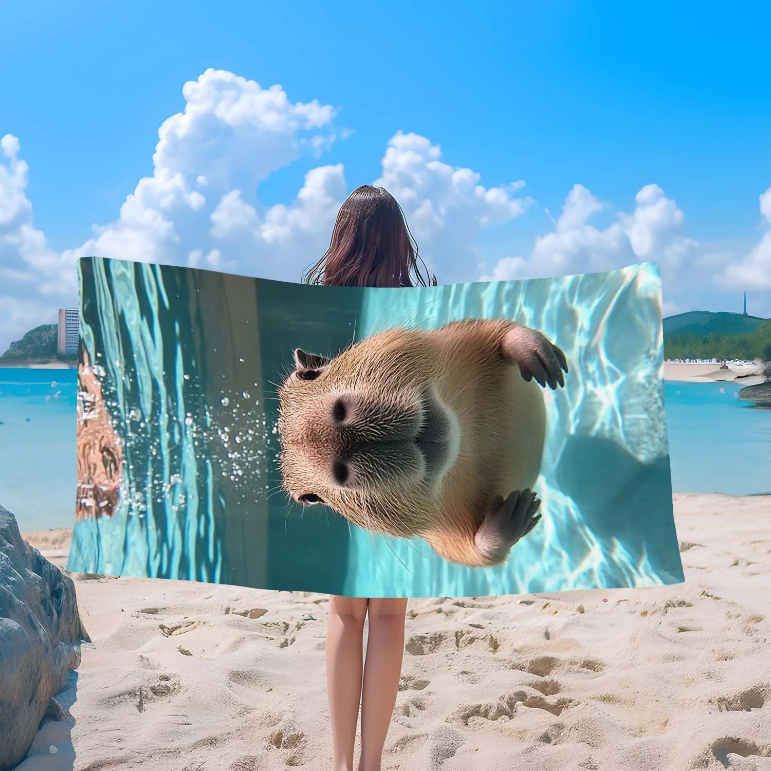 Capybara Print Beach Towel - Soft, Lightweight, Sand-Free, for Travel, Swimming, Surfing, Yoga, Camping, and Beach Accessories