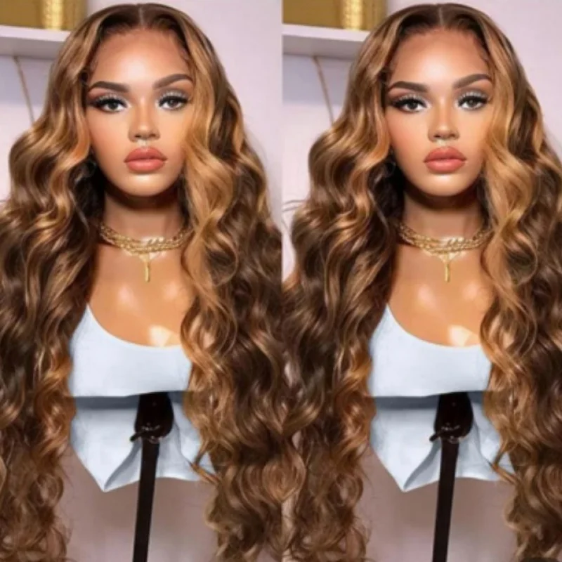 

European and American Fashion Front Lace 13*4 Wig African Piano Color Big Wave Synthetic Wig Cap