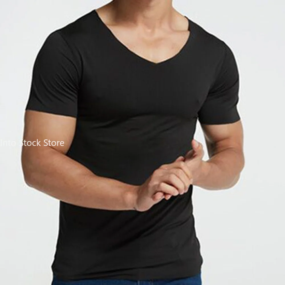 Men\'s Summer T-Shirt Short Sleeve Cool Quick Dry Breathable Ice Silk Seamless Tops Casual Solid Color Elastic Tee Shirts M-5XL