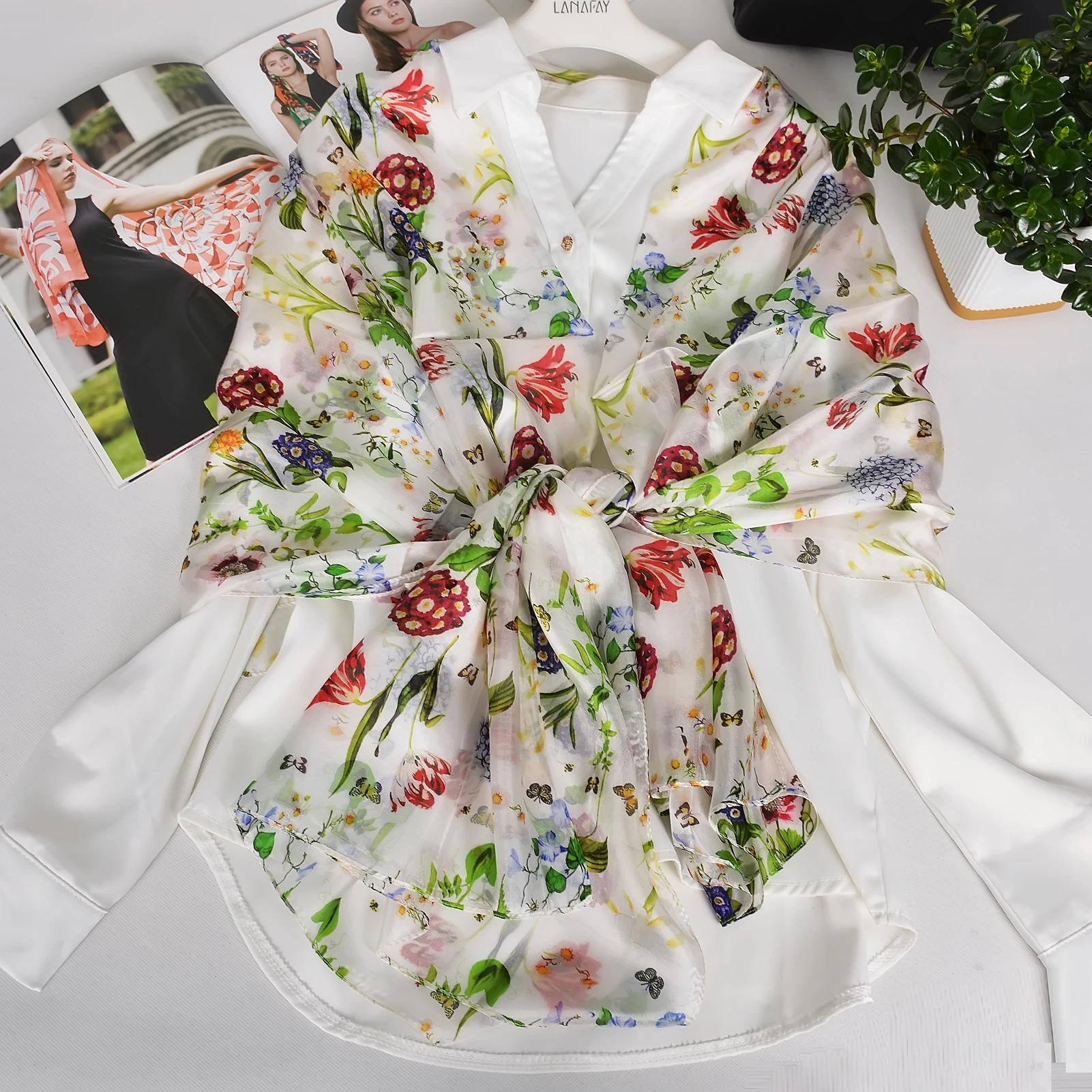 Bysifa-女性用シルクスカーフ,ブルーグリーン,レディースアクセサリー,フローラルパターン,ロングスカーフ,100%